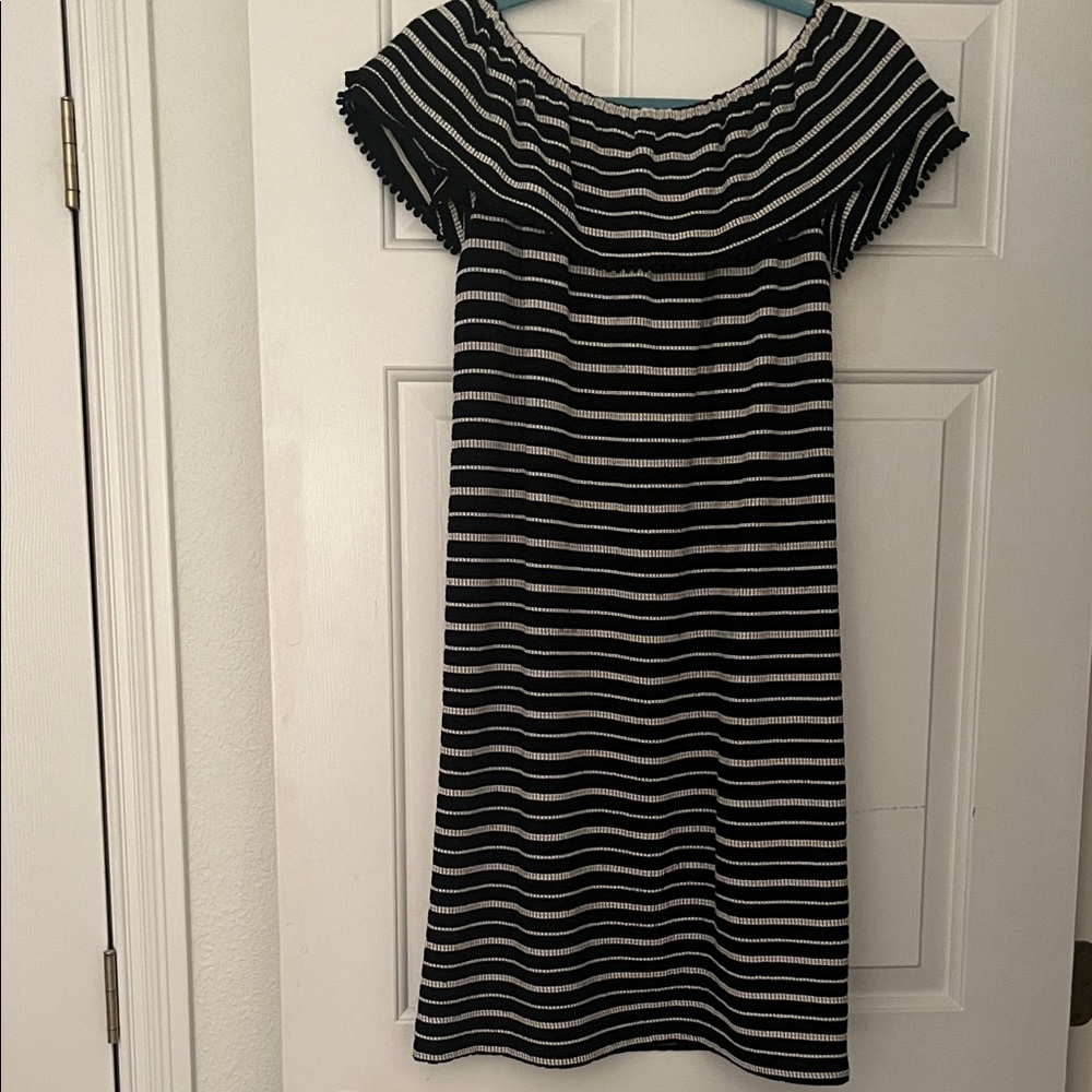 New LOFT Black and Creme Striped Knit Dress - Picture 3 of 3